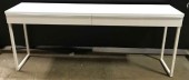 Modern Minimalist Long White Console Table Credenza With Two Drawers, Laminate Top Metal Legs