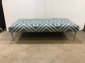 Short Tweed Teal And White Geometric Upholstered Bench Stainless Steel Modern Pencil Legs