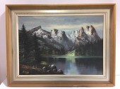 Framed Painting Nature Scenic Lake Trees Mountain
