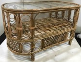 Bamboo Wicker Mid Century Patio Vintage Oval Coffee Table With Glass Insert