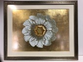 Contemporary Artwork, Floral, Gold, White Flower