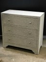 THREE DRAWER STUDDED FABRIC CHEST, NIGHTSTAND, DRESSER, CHEST OF DRAWERS
