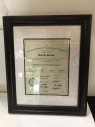 AWARD CERTIFICATE FRAMED WITH GLASS