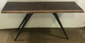 Vega Console Table With Live Edges, Wide Oak Boards, Butterfly Joints, Cast Iron Legs