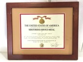 Meritorious Service Medal Certificate Framed