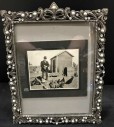Framed Photo Black/White Farm Man And Chickens