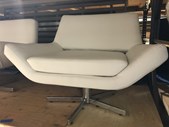 2 Available, 3' X 3' X 3' Swivel Chair. Exposed Crome Leg. Angled Arm
