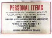 Prison Jail Sign Personal Items