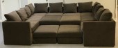 7 Piece Dr. Pitt Brown Velvet Sectional, Mitchell Gold, 3 Sofas And 4 Ottomans, Microfiber, Slip Cover, 80's, 90's, Vintage