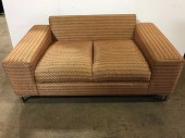 5' X 3' X 3' Multi Colorerd Triangle Patterned Loveseat With Exposed Chrome Legs. 1 Of 2. 2 Matching Chairs And A Matching Sofa Available.