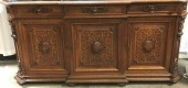ANTIQUE BUFFET, CARVED WOOD, GLASS TOP