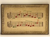 ARTWORK, CLEARED, VINTAGE, WOOL AND WOOD, MUSIC NOTES, TREBLE CLEF, SHEET MUSIC