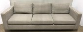 MODERN GREY PLAINWEAVE SOFA WITH EVEN HEIGHT BACK AND ARMS, SQUARED ARMS