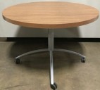 ROUND CONFERENCE TABLE, OFFICE, DINING, ROLLING PEDESTAL BASE, BAMBOO WOOD TOP