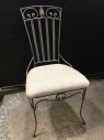 Dining Chair, White, Metal Frame, White Seat, Ornate