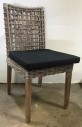 WICKER AND WOODEN GREY PATIO DINNER CHAIR WITH BLACK SEAT CUSHION