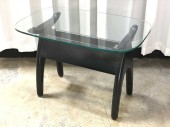 SIDE TABLE, REMOVEABLE GLASS TOP, WOOD BASE
